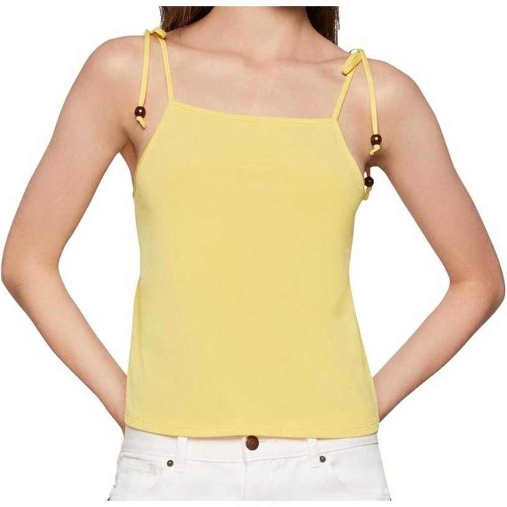 BCBGMAXAZRIA Yellow Square Neck Tie Strap Beaded Tank Top Women's‎ Size S NWT